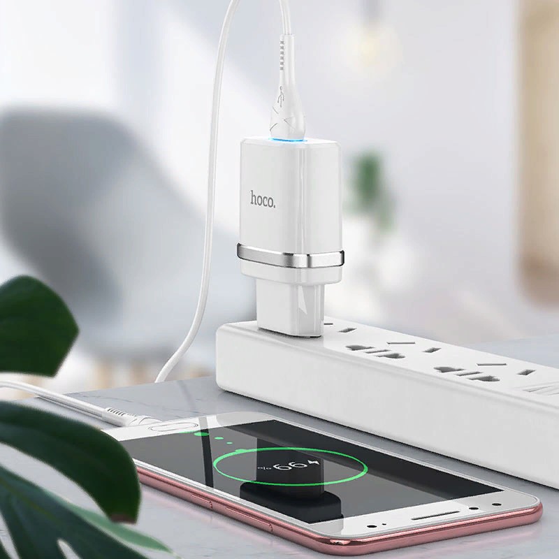 Адаптер питания Hoco N1 Ardent single port charger с кабелем MicroUSB (USB: 5V max 2.4A) Белый