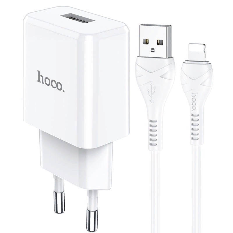 Адаптер питания Hoco N9 Especial single port charger с кабелем Lightning (USB: 5V max 2.1A) Белый