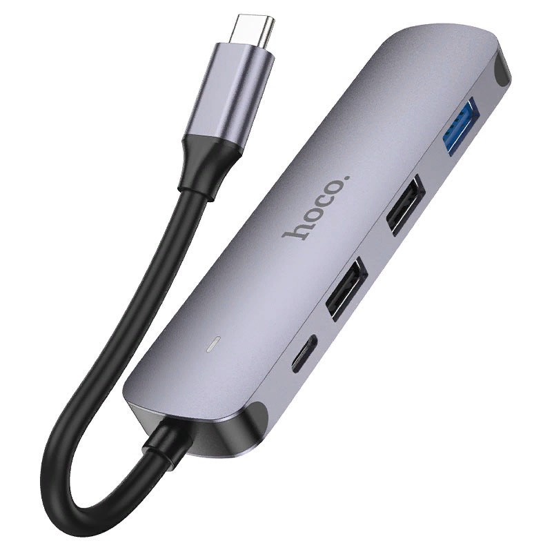 Переходник Hoco HB27 Type-C multifunction adapter PD, USB3.0, 2хUSB2.0, HDMI, 4К при 30 Гц, 60W, для MacBook Графитовый