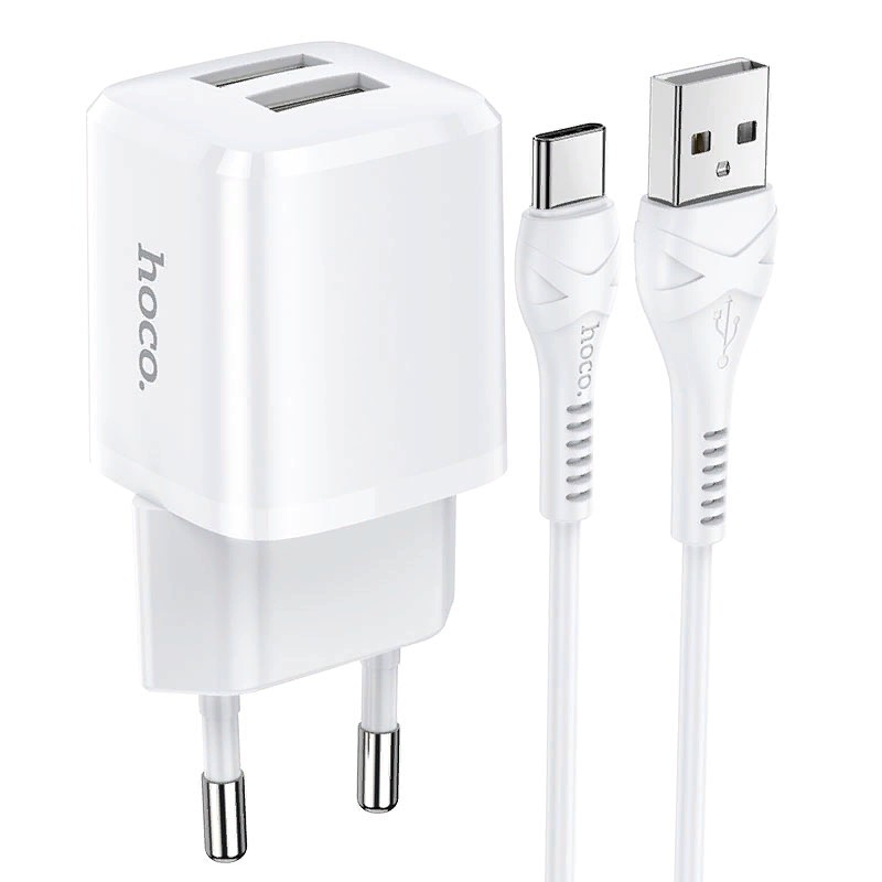 Адаптер питания Hoco N8 Briar dual port charger с кабелем MicroUSB (2USB: 5V max 2.4A) Белый