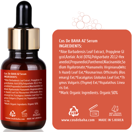 Cos De BAHA Сыворотка противовоспалительная с азелаиновой кислотой - Azelaic acid 10% serum AZ, 30мл