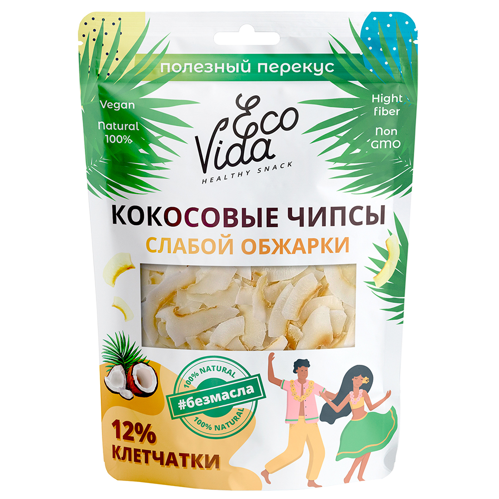 Кокосовые чипсы слабой обжарки EcoVida 75 г