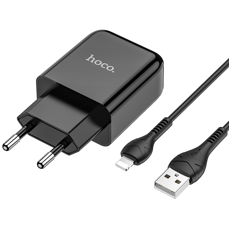 Адаптер питания Hoco N2 Vigour single port charger с кабелем Lightning (USB: 5V max 2.1A) Черный