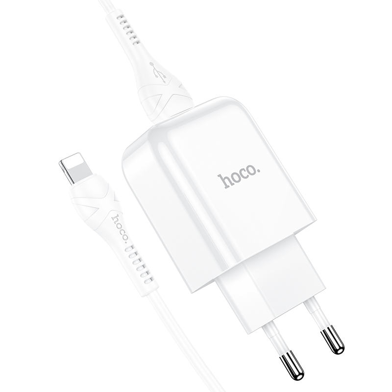 Адаптер питания Hoco N2 Vigour single port charger с кабелем Lightning (USB: 5V max 2.1A) Белый