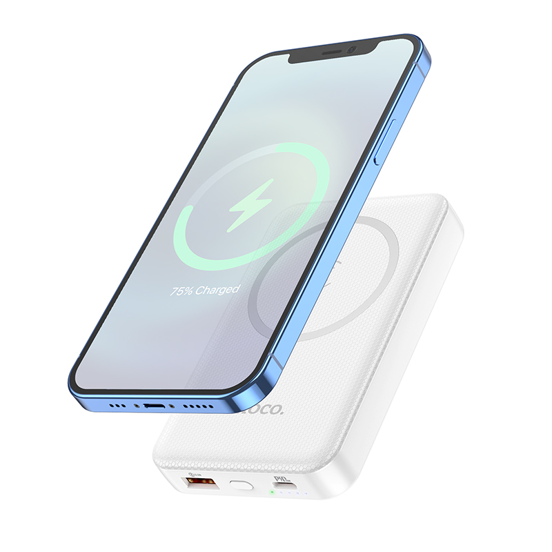 Аккумулятор внешний универсальный & беспроводное зарядное Hoco J79 10000 mAh Success magnetic wireless fast charging power bank PD+QC 3.0 20W (USB: 5V/4.5A, 9V/2A) Белый