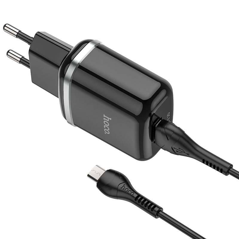 Адаптер питания Hoco N3 Special single port QC3.0 charger с кабелем MicroUSB (USB: 3.6-6.5V 3.0A/6.6-9V 2.0A/ 18W) Черный