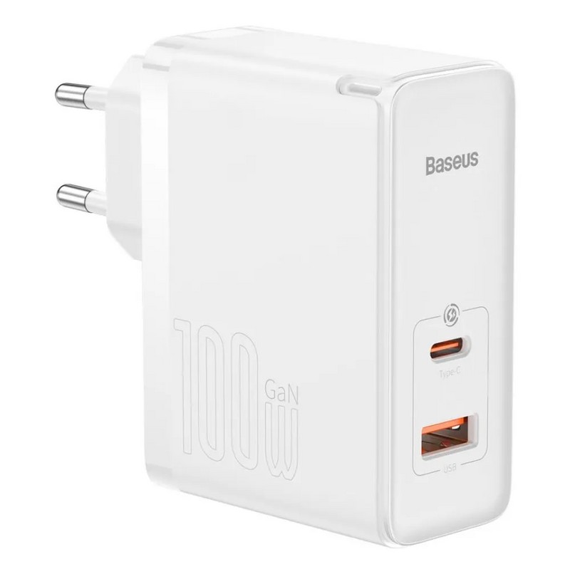 Адаптер питания Baseus GaN5 Pro Fast Charger C+U 100W EU с кабелем Type-C to Type-C 1m 100W (USB+Type-C: 5V 3.0A) CCGP090202 Белый