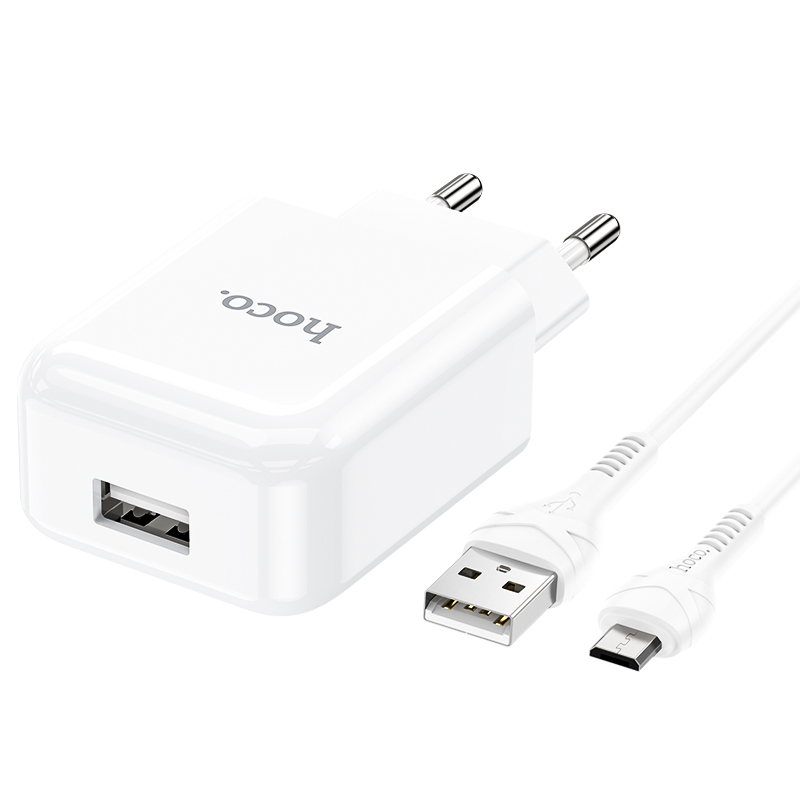 Адаптер питания Hoco N2 Vigour single port charger с кабелем MicroUSB (USB: 5V max 2.1A) Белый