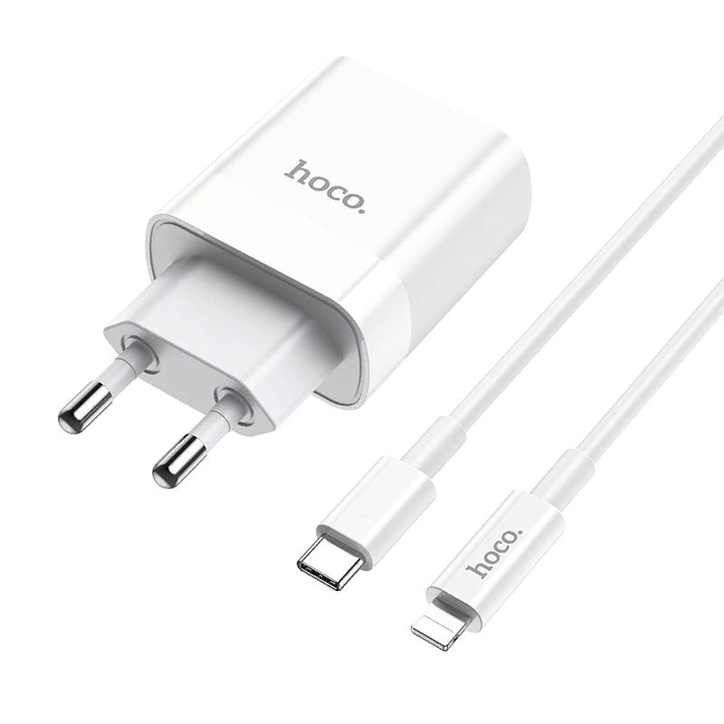 Адаптер питания Hoco C80A Rapido PD+QC 3.0 charger с кабелем Type-C to Lightning (USB: 5V max 3.1A/ 20Вт) Белый