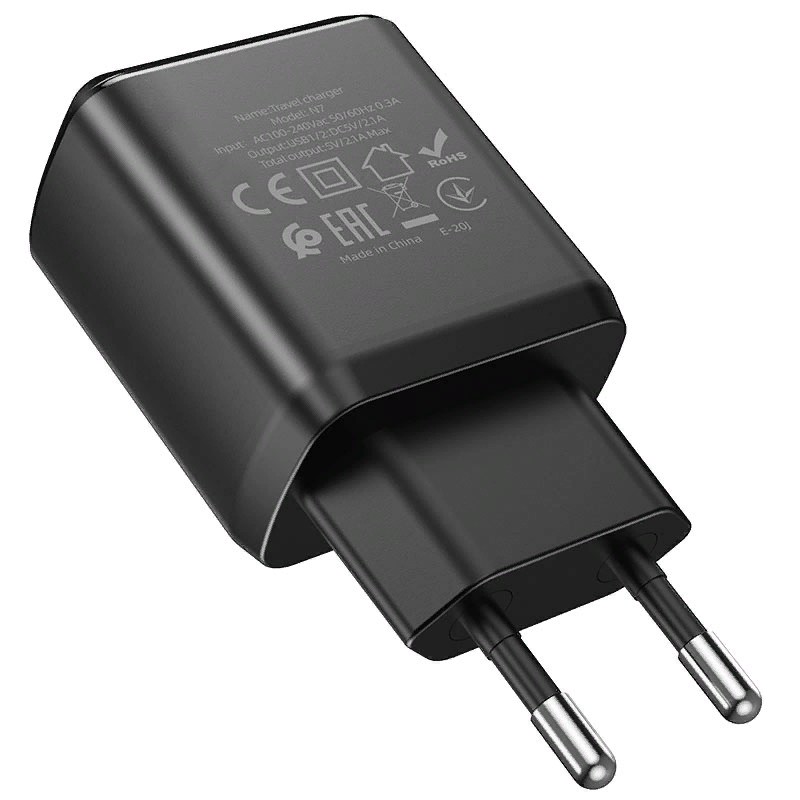 Адаптер питания Hoco N7 Speedy dual port charger Apple&Android (2USB: 5V max 2.1A) Черный