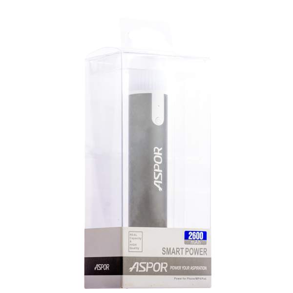 Аккумулятор внешний универсальный Aspor (A311) 2600 mAh (USB: 5V-1.0A) съёмный LED-USB фонарик черный