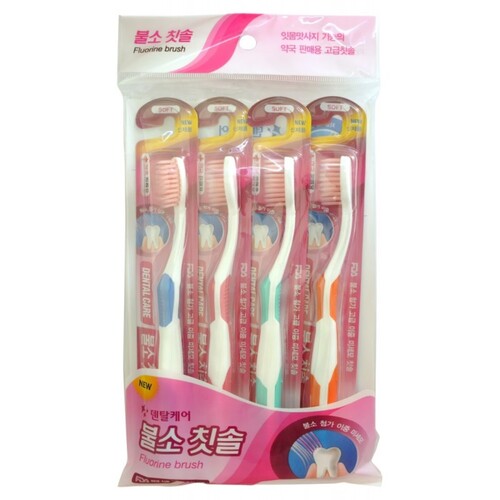 Dental Care Зубные щетки c тонкой щетиной «средней жесткости» - Fluorine toothbrush, 4шт