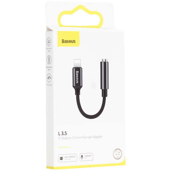 Аудио-переходник Baseus L3.5 IP Male to 3.5 mm Female Adapter (CALL3-01) Черный