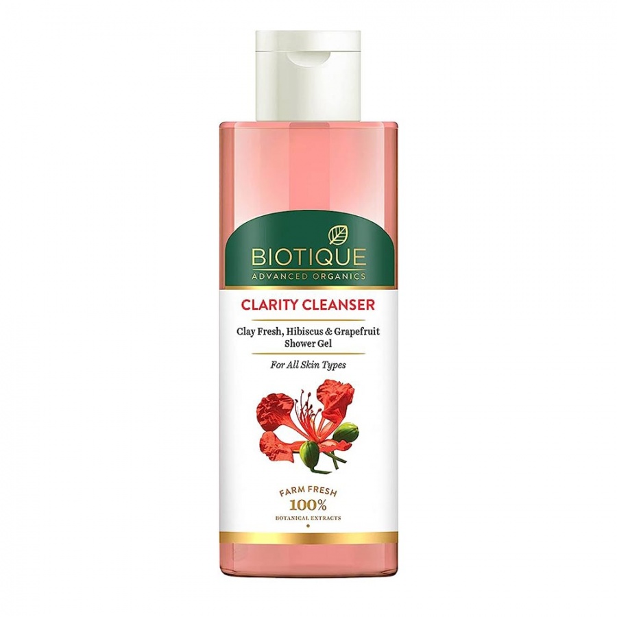 Biotique Advanced Organics Clarity Cleanser Clay Fresh, Hibiscus & Grapefruit Shower Gel Очищающий гель для душа с глиной, экстрактами гибискуса и грепфрута 200мл