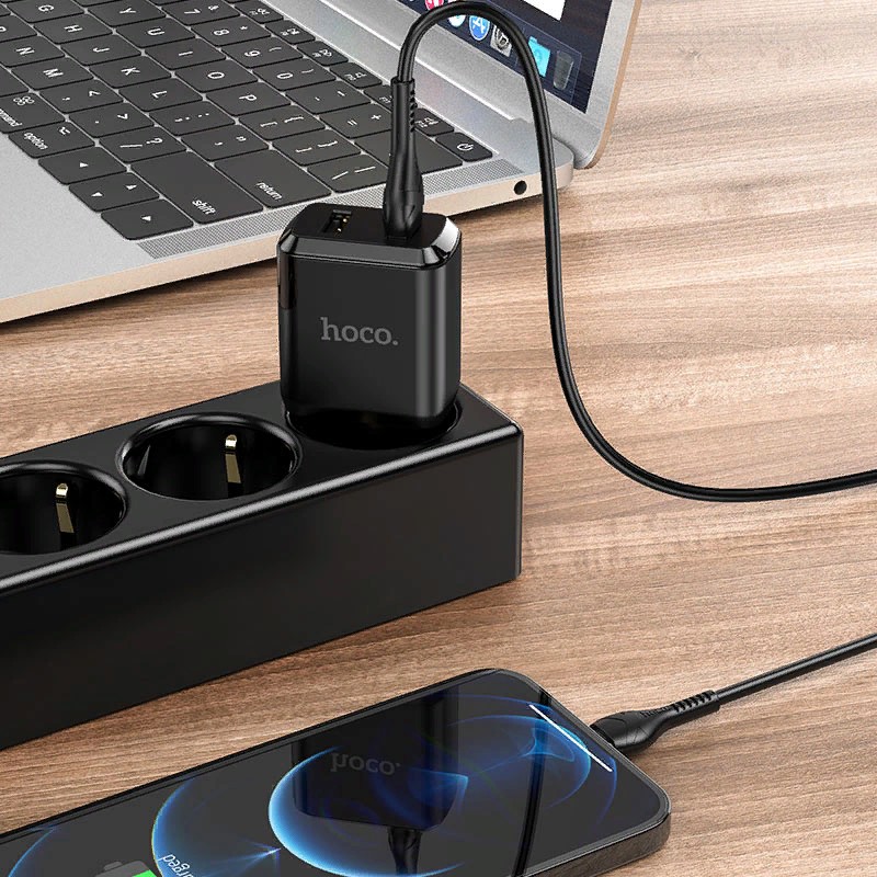 Адаптер питания Hoco N7 Speedy dual port charger с кабелем Lightning (2USB: 5V max 2.1A) Черный