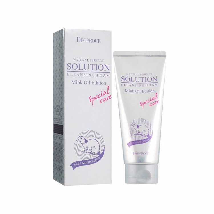 DEOPROCE NATURAL PERPECT SOLUTION CLEANSING FOAM MINK OIL EDITION Увлажняющая пенка для умывания с жиром норки