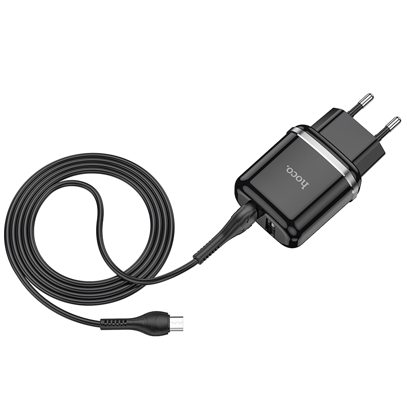 Адаптер питания Hoco N4 Aspiring dual port charger с кабелем MicroUSB (2USB: 5V max 2.4A) Черный