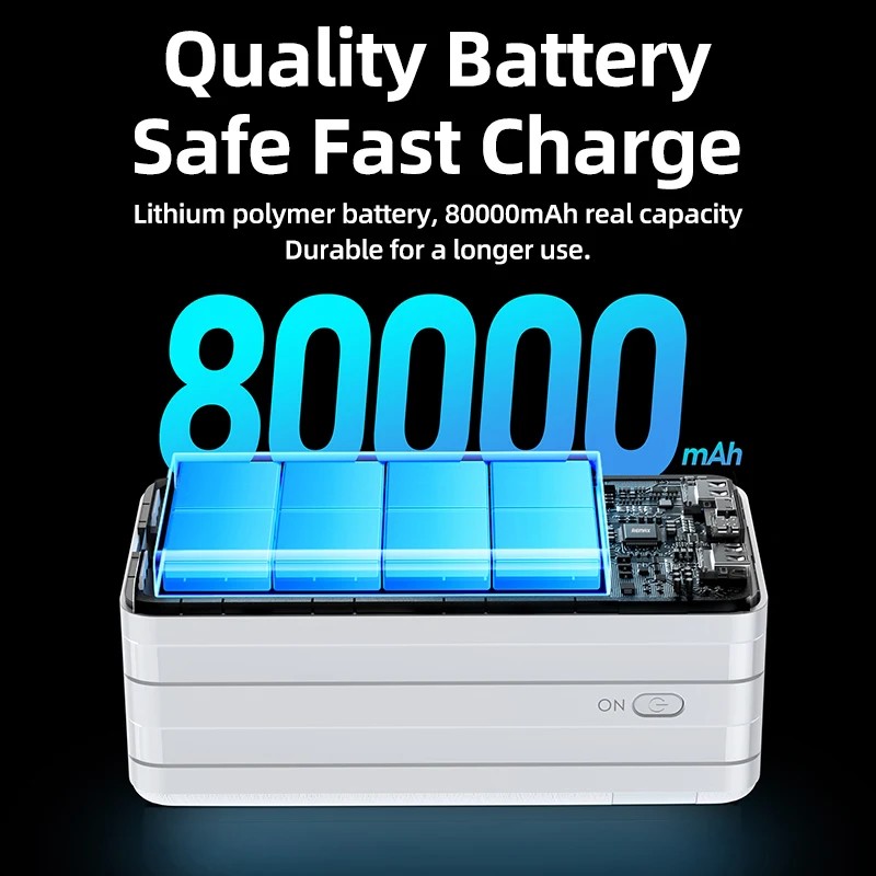 Аккумулятор внешний универсальный Remax RPP-291 80000 mAh Chinen series Super Fast Charg 22.5W/PD20W/QC3.0 power bank (4USB:5V-3.0A Max) Белый